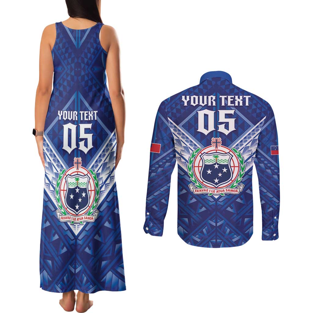 Toa Samoa Rugby Custom Couples Matching Tank Maxi Dress and Long Sleeve Button Shirt Samoan Pride With Tribal Pattern - Polynesian Pride