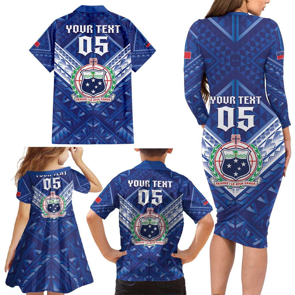 Toa Samoa Rugby Custom Family Matching Long Sleeve Bodycon Dress and Hawaiian Shirt Samoan Pride With Tribal Pattern - Polynesian Pride