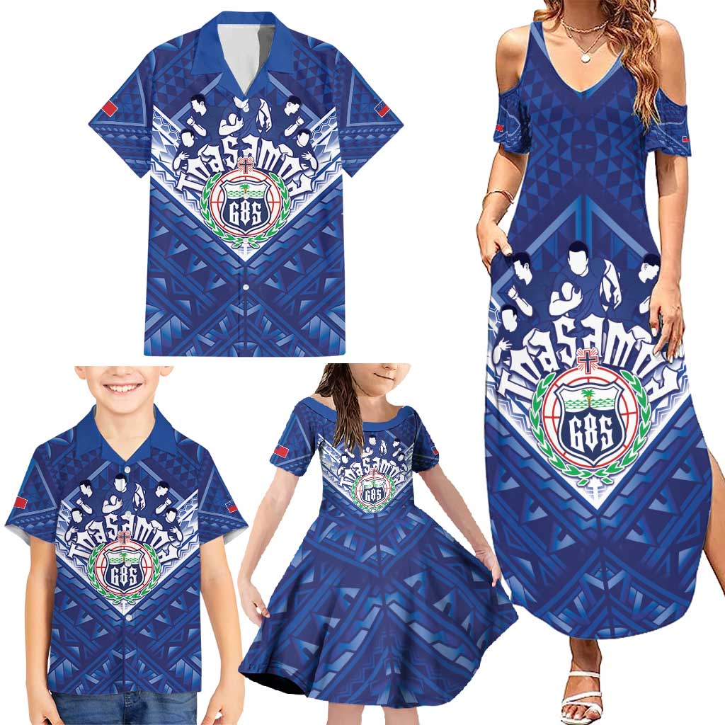 Toa Samoa Rugby Custom Family Matching Summer Maxi Dress and Hawaiian Shirt Samoan Pride With Tribal Pattern - Polynesian Pride