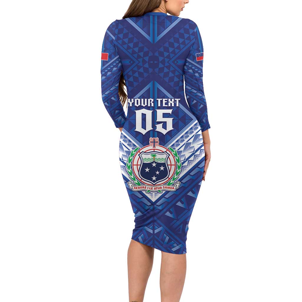 Toa Samoa Rugby Custom Long Sleeve Bodycon Dress Samoan Pride With Tribal Pattern - Polynesian Pride