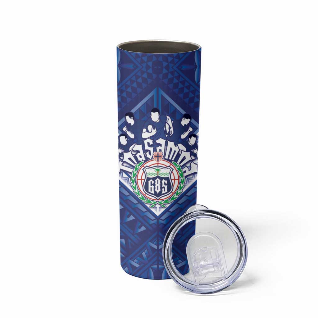Toa Samoa Rugby Custom Skinny Tumbler Samoan Pride With Tribal Pattern - Polynesian Pride