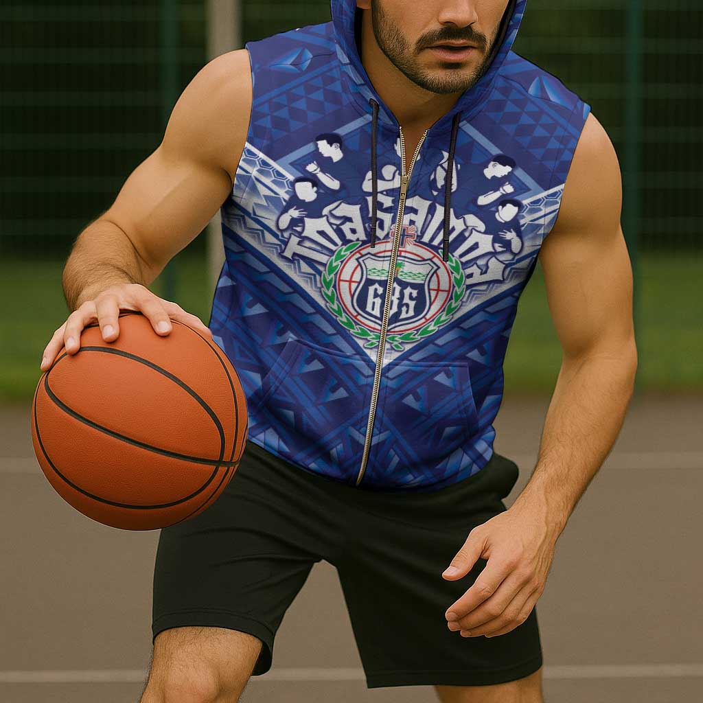 Toa Samoa Rugby Custom Sleeveless Zip Hoodie Samoan Pride With Tribal Pattern - Polynesian Pride