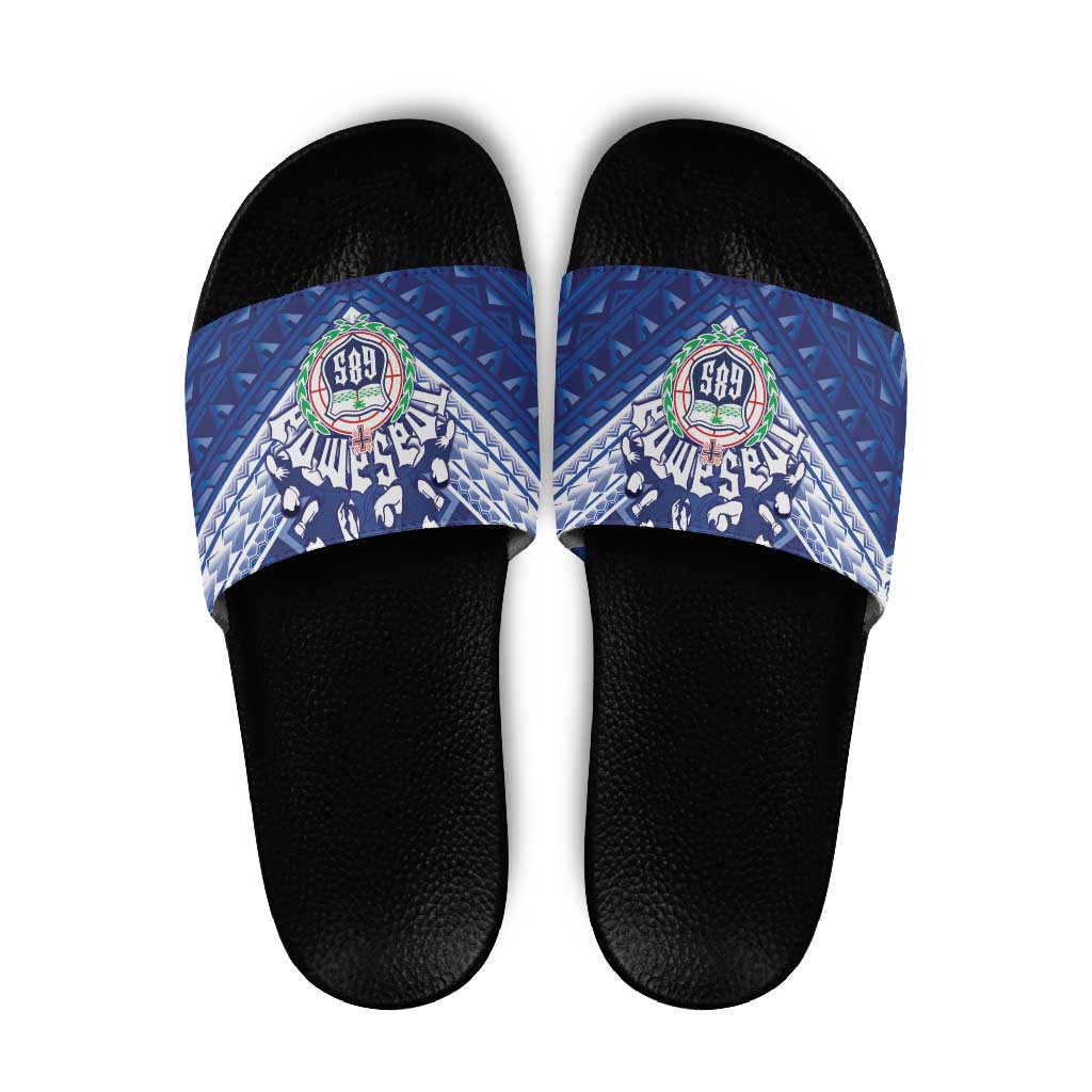 Toa Samoa Rugby Slide Sandals Samoan Pride With Tribal Pattern - Polynesian Pride