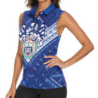 Toa Samoa Rugby Custom Women Sleeveless Polo Shirt Samoan Pride With Tribal Pattern - Polynesian Pride