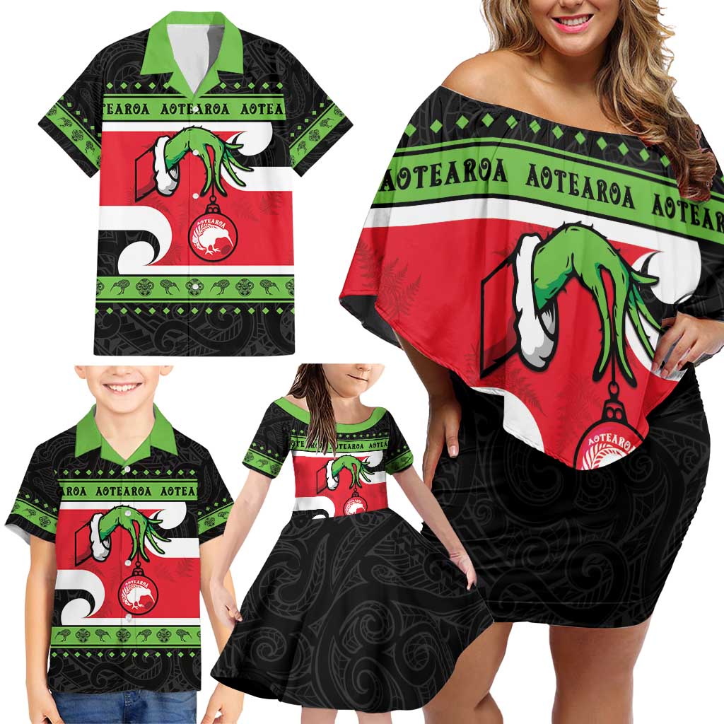 New Zealand Funny Christmas Family Matching Off Shoulder Short Dress and Hawaiian Shirt Maori Tiki