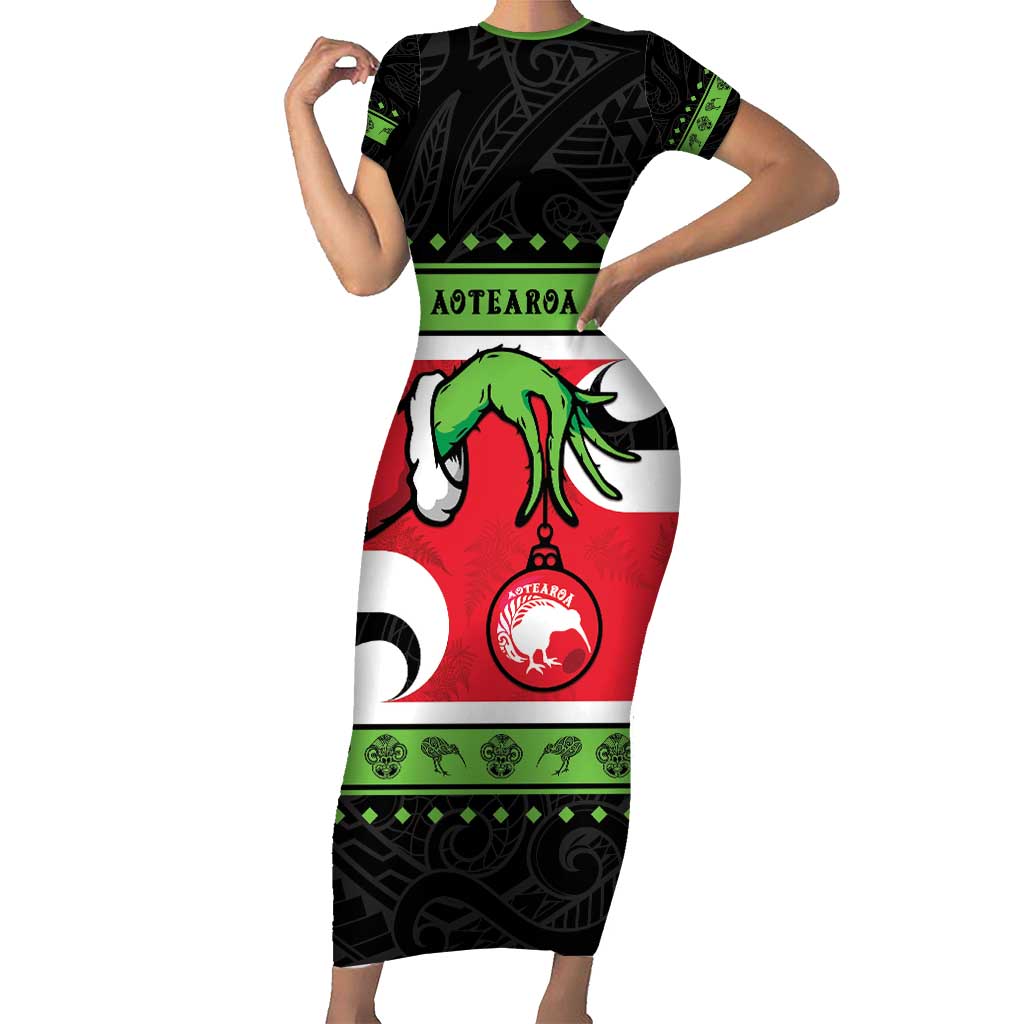 New Zealand Funny Christmas Family Matching Short Sleeve Bodycon Dress and Hawaiian Shirt Maori Tiki