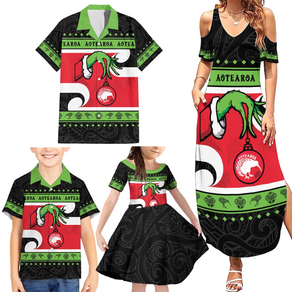 New Zealand Funny Christmas Family Matching Summer Maxi Dress and Hawaiian Shirt Maori Tiki