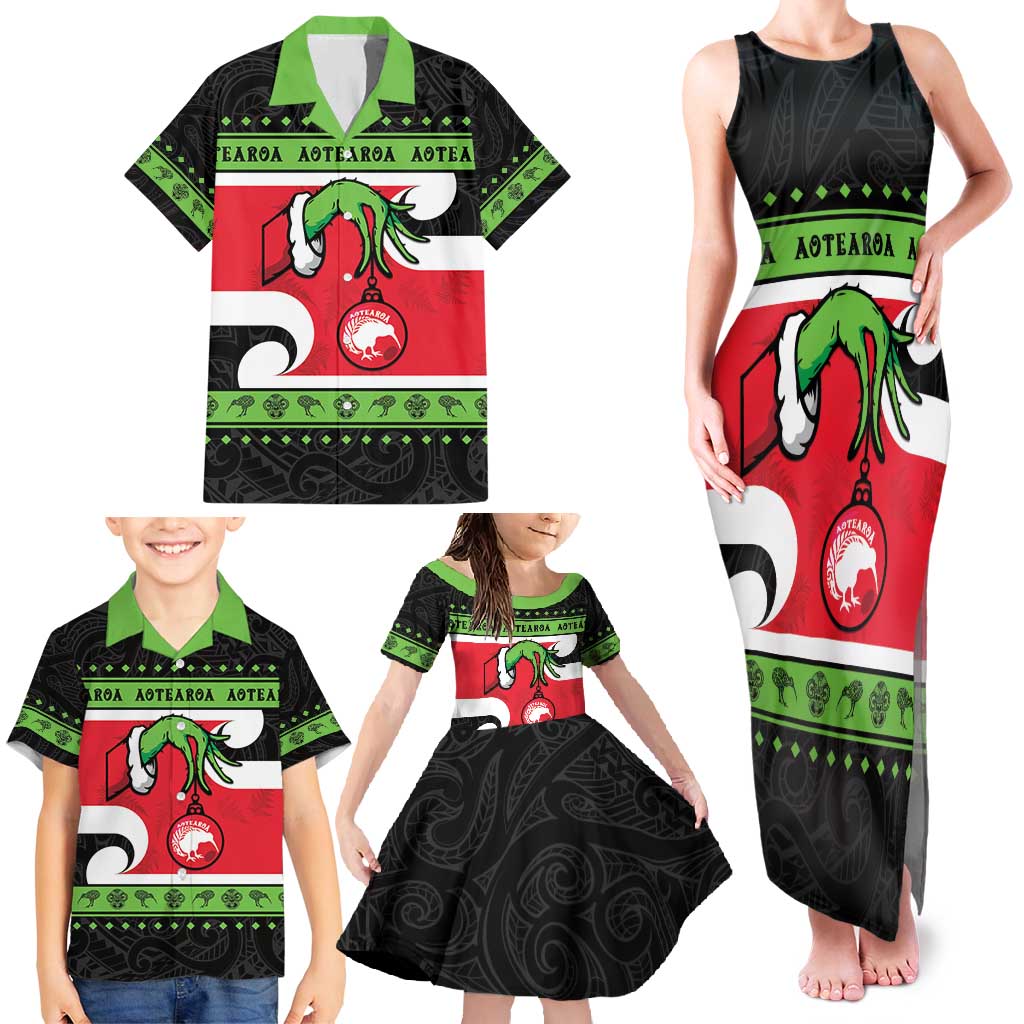 New Zealand Funny Christmas Family Matching Tank Maxi Dress and Hawaiian Shirt Maori Tiki