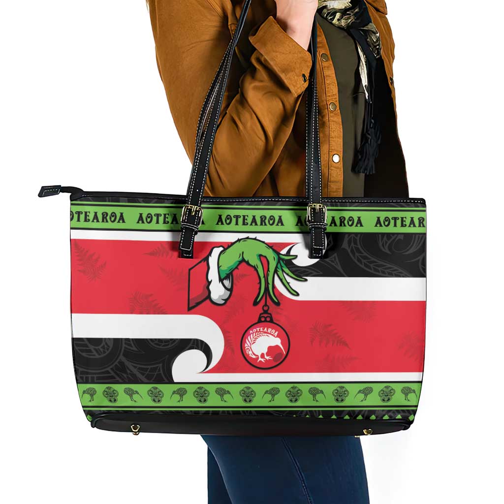 New Zealand Funny Christmas Leather Tote Bag Maori Tiki LT05 - Polynesian Pride