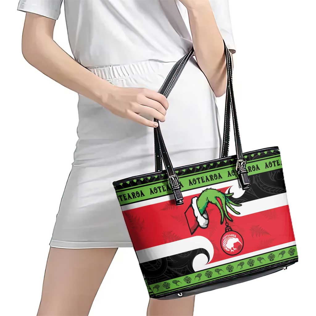 New Zealand Funny Christmas Leather Tote Bag Maori Tiki LT05 - Polynesian Pride