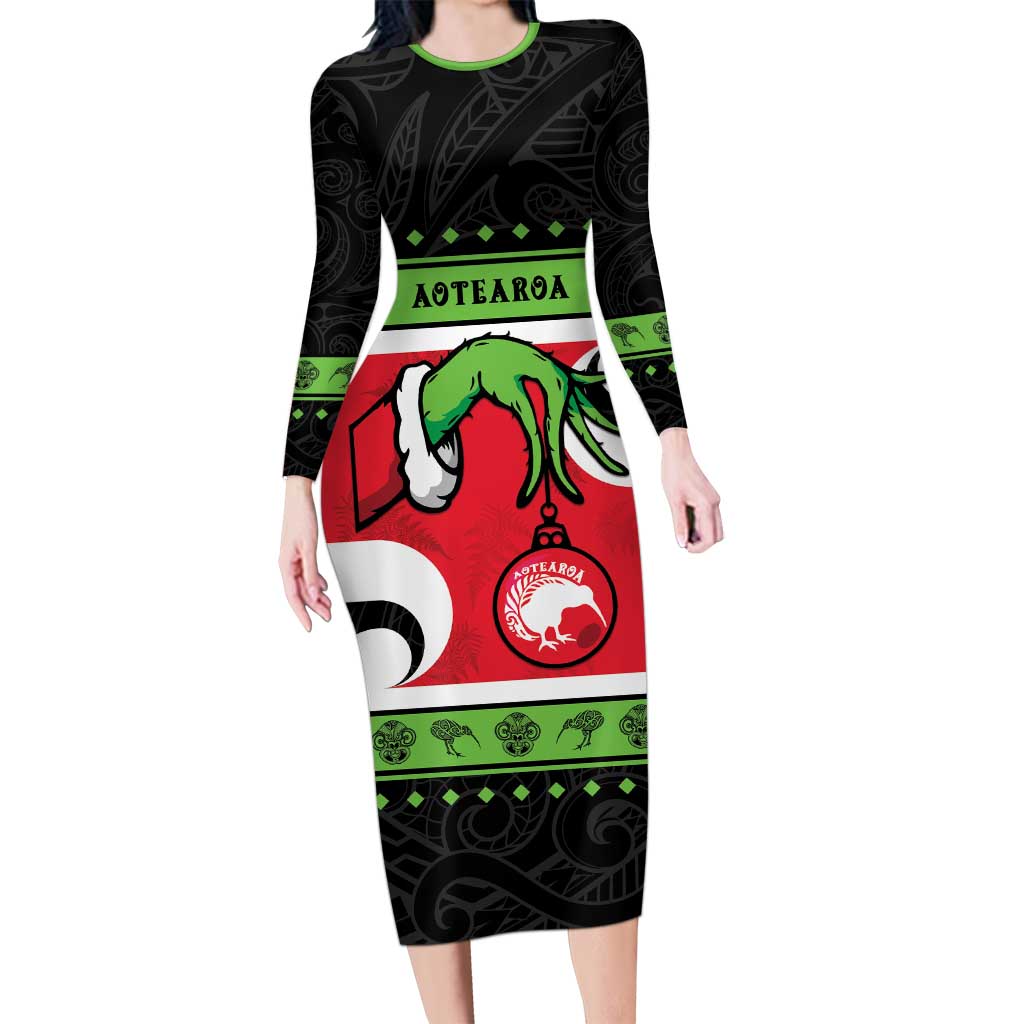 New Zealand Funny Christmas Long Sleeve Bodycon Dress Maori Tiki