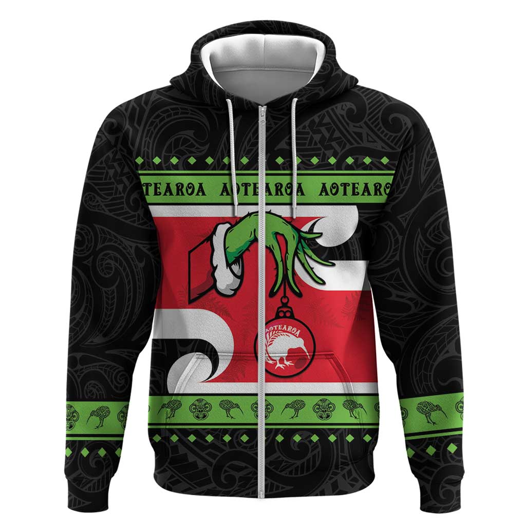 New Zealand Funny Christmas Zip Hoodie Maori Tiki