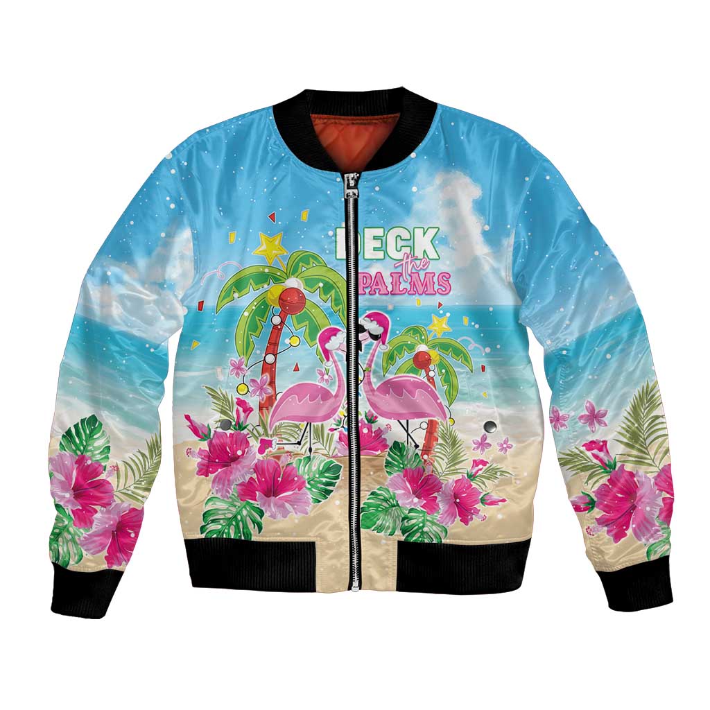 Hawaii Christmas Bomber Jacket Deck The Palms Holiday Flamingos