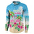 Hawaii Christmas Button Sweatshirt Deck The Palms Holiday Flamingos