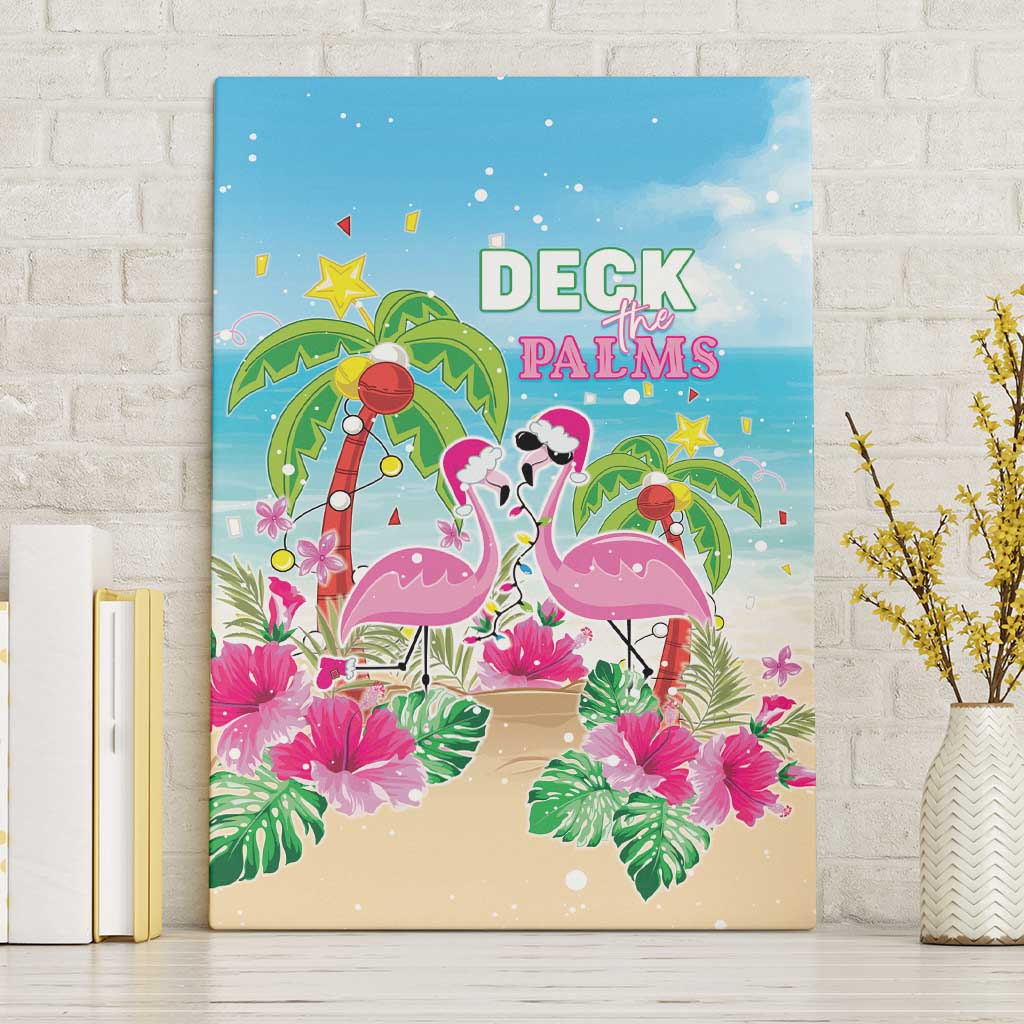 Hawaii Christmas Canvas Wall Art Deck The Palms Holiday Flamingos