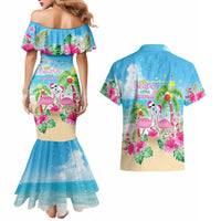 Hawaii Christmas Couples Matching Mermaid Dress and Hawaiian Shirt Deck The Palms Holiday Flamingos