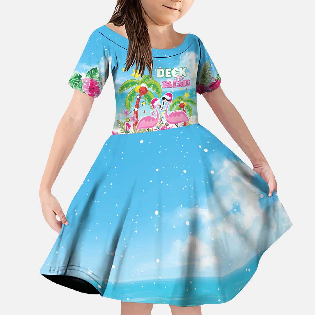 Hawaii Christmas Family Matching Long Sleeve Bodycon Dress and Hawaiian Shirt Deck The Palms Holiday Flamingos