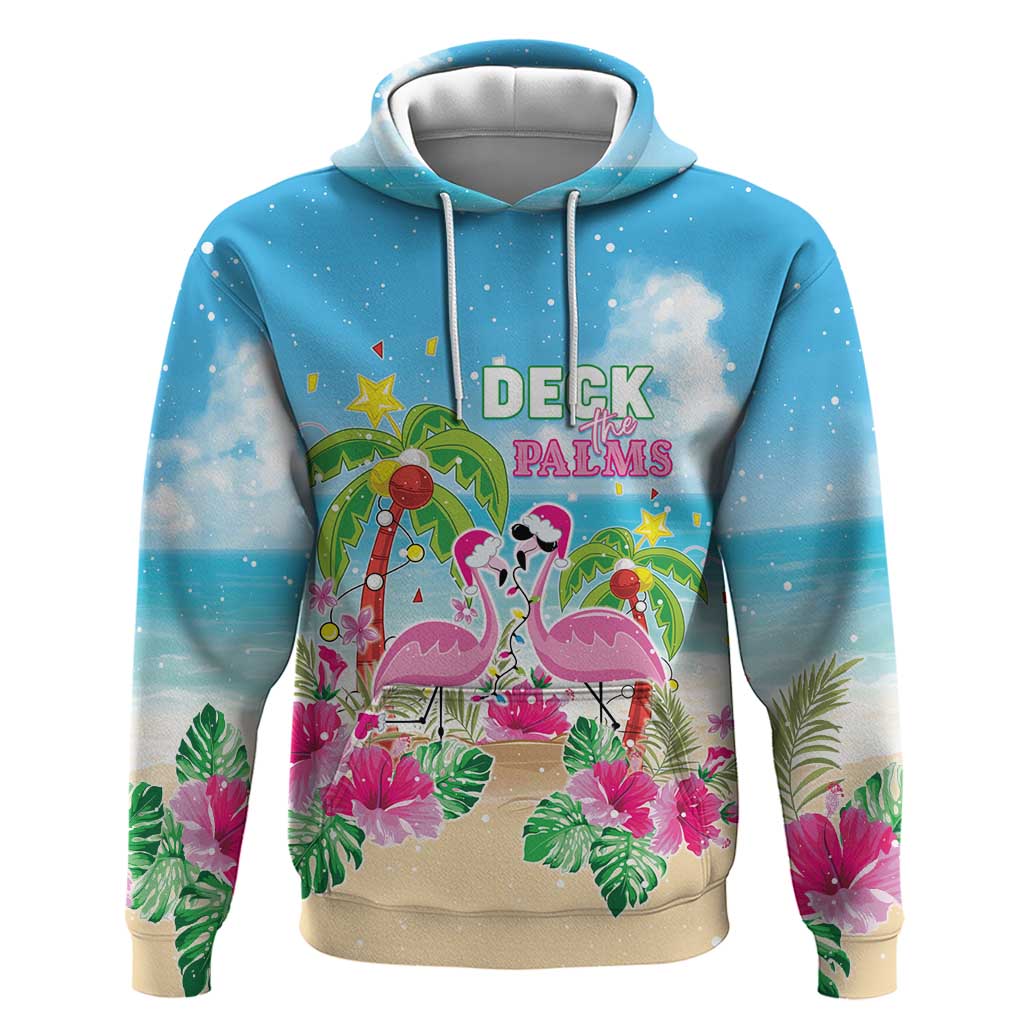 Hawaii Christmas Hoodie Deck The Palms Holiday Flamingos