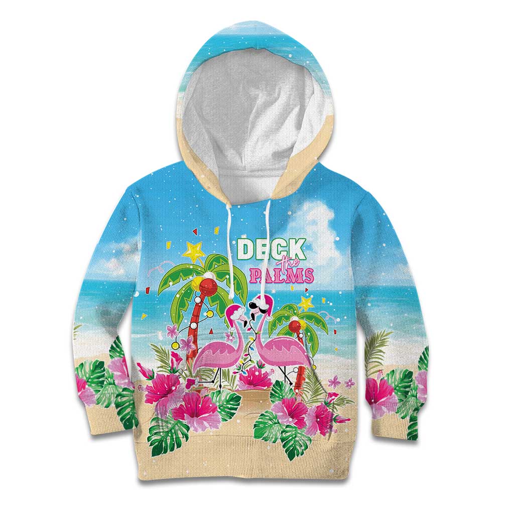 Hawaii Christmas Kid Hoodie Deck The Palms Holiday Flamingos