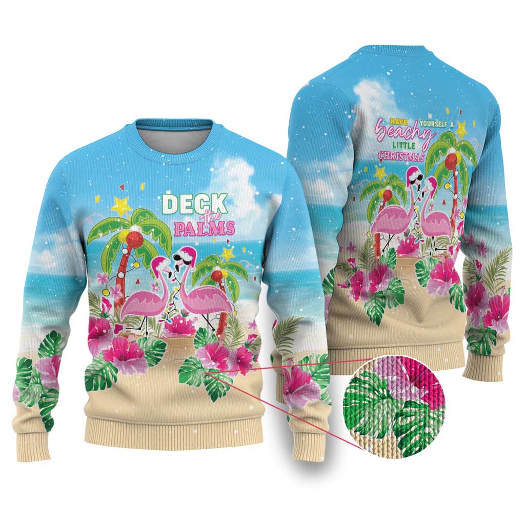 Hawaii Christmas Ugly Christmas Sweater Deck The Palms Holiday Flamingos