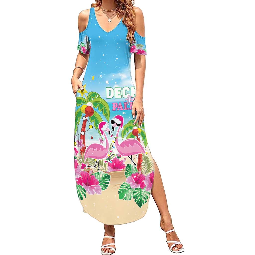 Hawaii Christmas Summer Maxi Dress Deck The Palms Holiday Flamingos