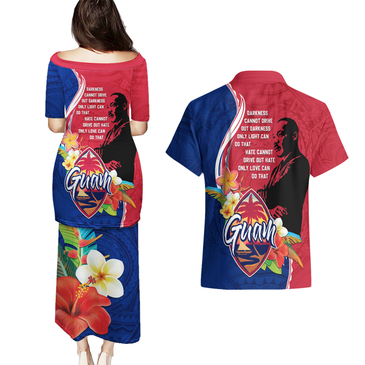 Guam Martin Luther King Jr Day Couples Matching Puletasi Dress and Hawaiian Shirt LT05 - Polynesian Pride