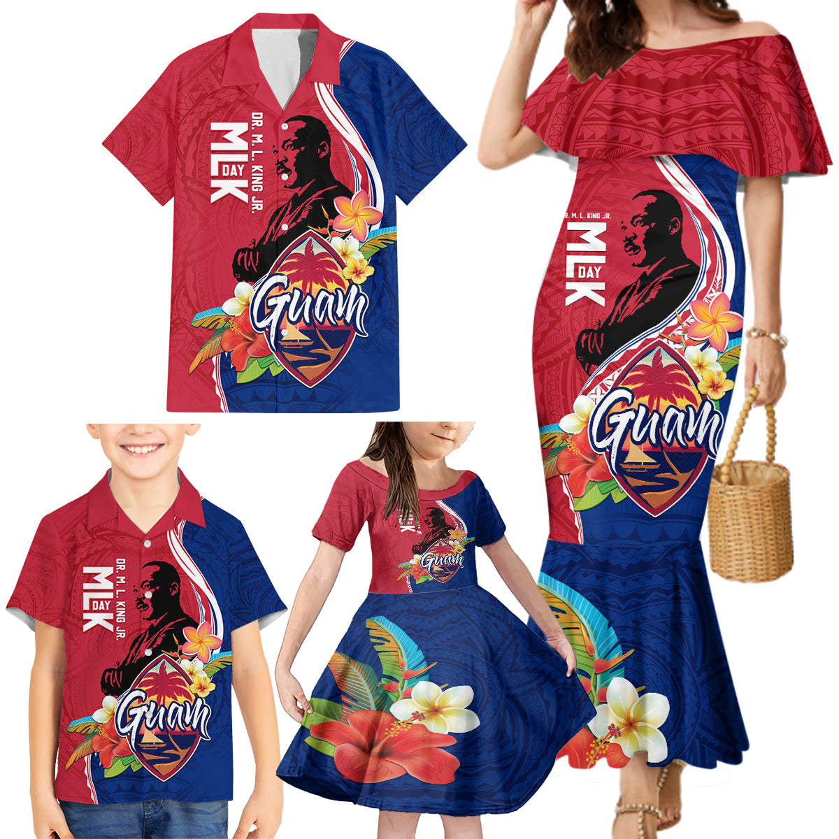 Guam Martin Luther King Jr Day Family Matching Mermaid Dress and Hawaiian Shirt LT05 - Polynesian Pride