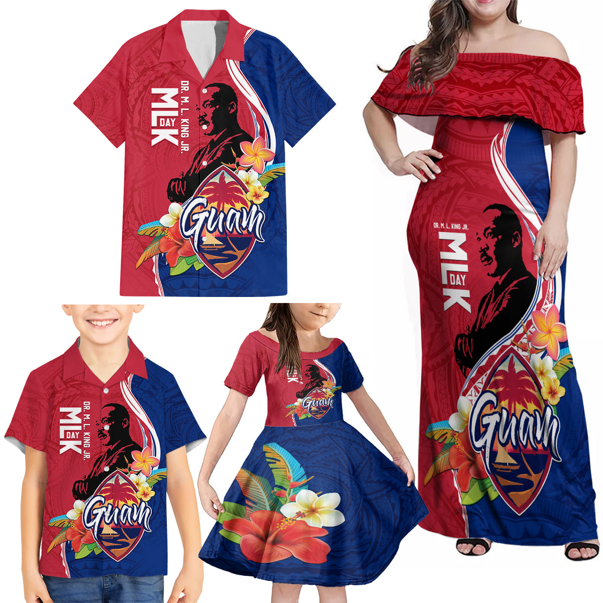 Guam Martin Luther King Jr Day Family Matching Off Shoulder Maxi Dress and Hawaiian Shirt LT05 - Polynesian Pride