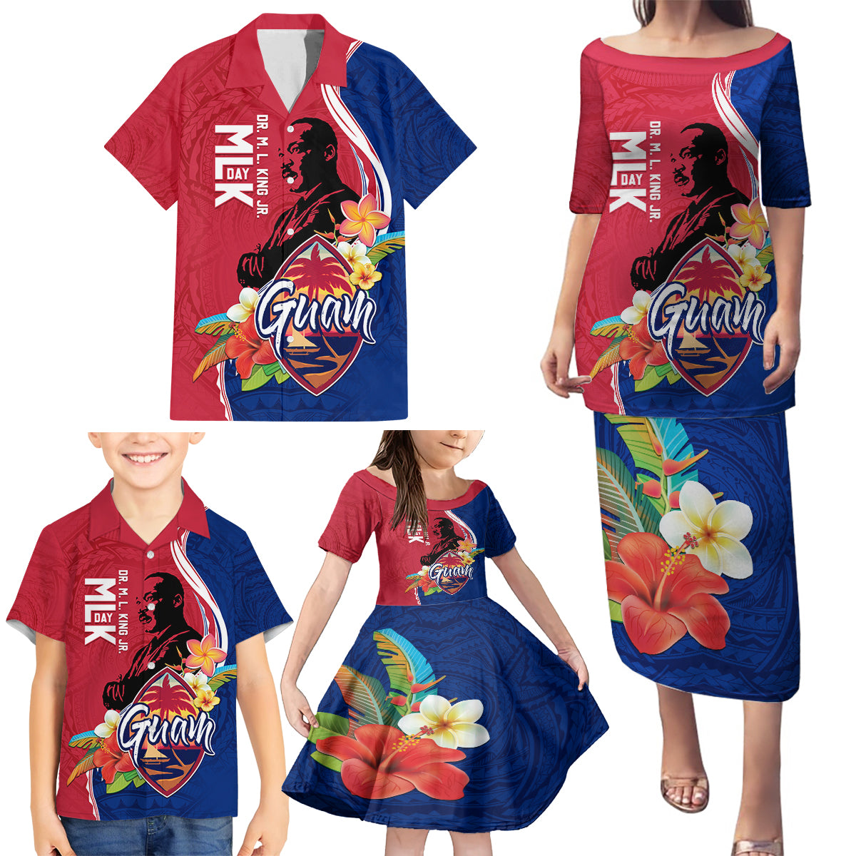 Guam Martin Luther King Jr Day Family Matching Puletasi Dress and Hawaiian Shirt LT05 - Polynesian Pride