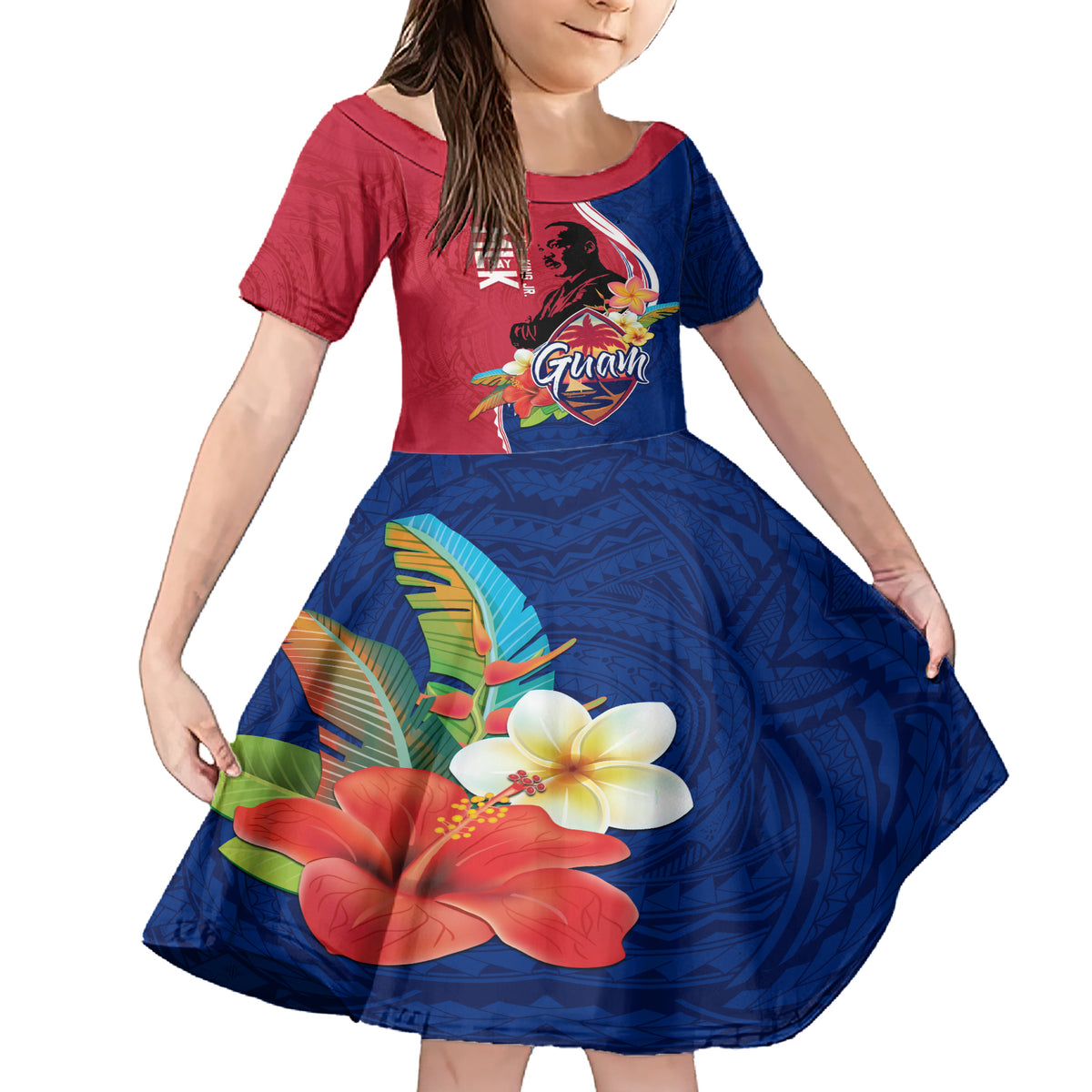 Guam Martin Luther King Jr Day Family Matching Short Sleeve Bodycon Dress and Hawaiian Shirt LT05 Daughter's Dress Red - Polynesian Pride