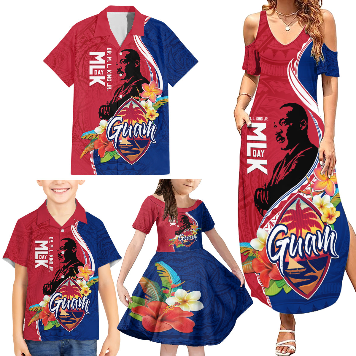 Guam Martin Luther King Jr Day Family Matching Summer Maxi Dress and Hawaiian Shirt LT05 - Polynesian Pride