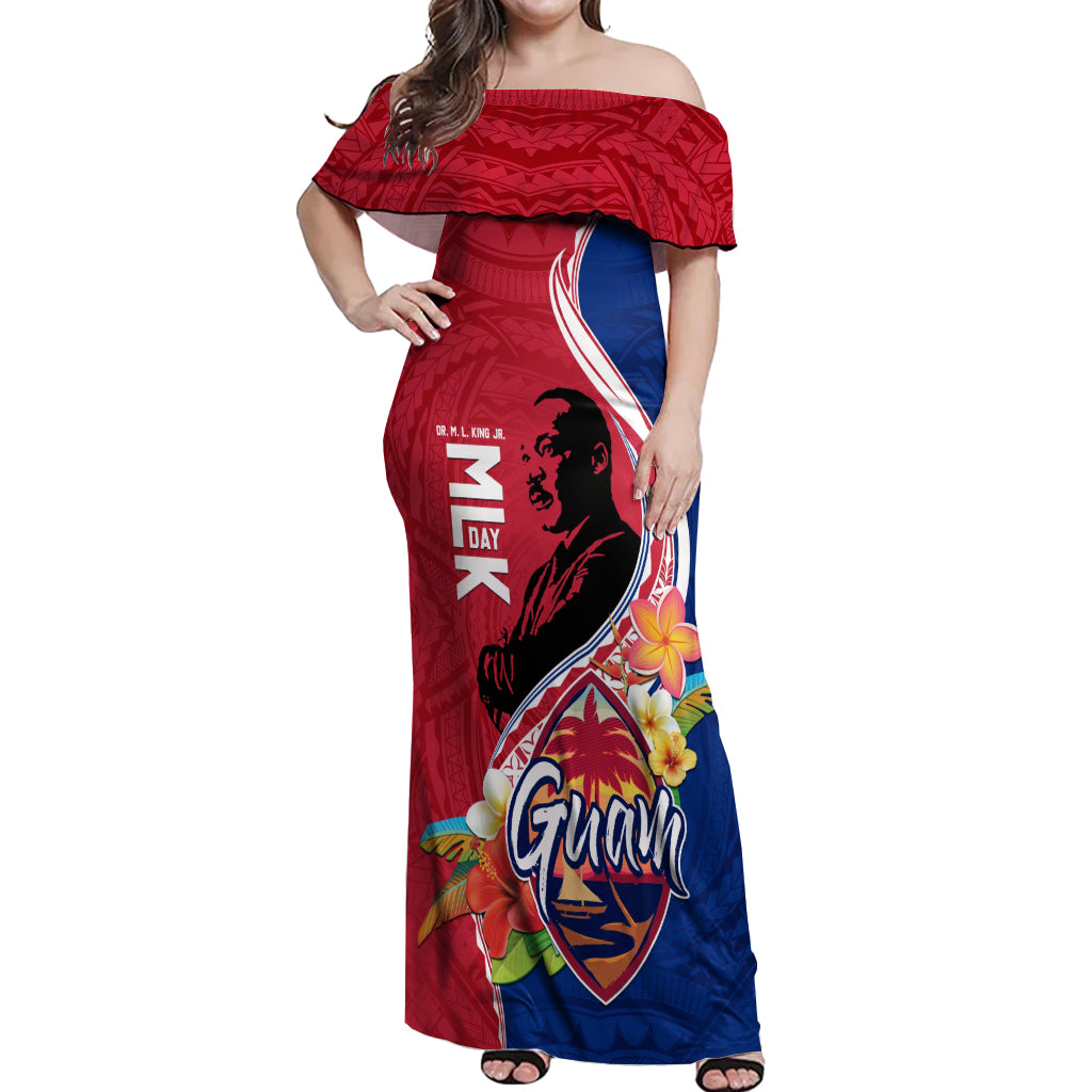 Guam Martin Luther King Jr Day Off Shoulder Maxi Dress LT05 Women Red - Polynesian Pride