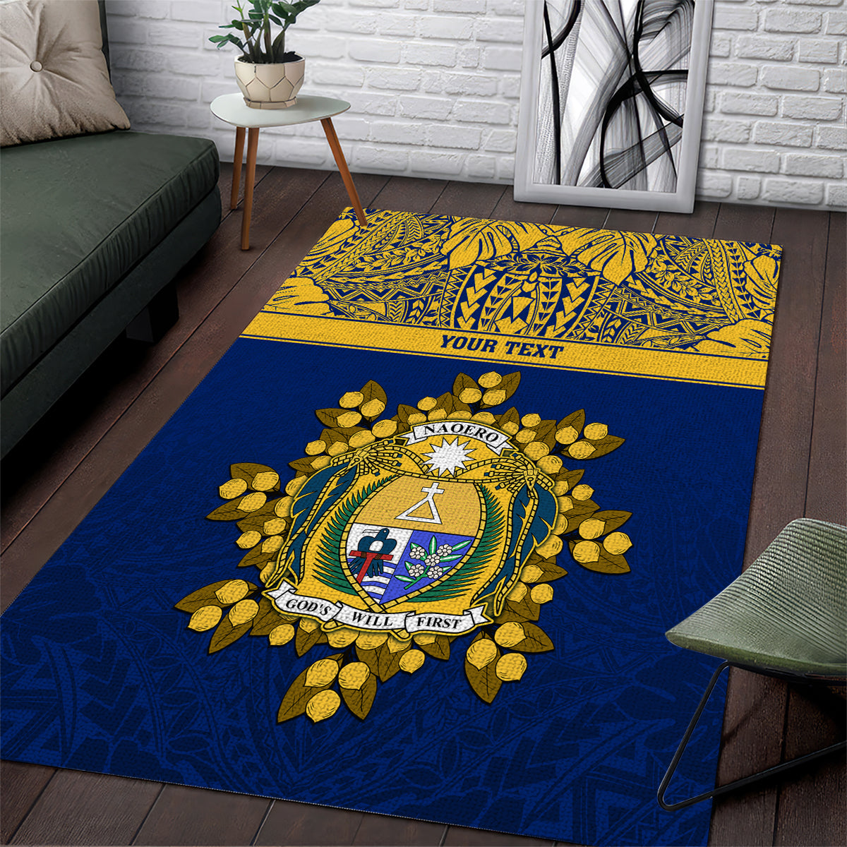 Repubrikin Naoero Independence Day Area Rug Tamanu With Coat Of Arms LT05 Yellow - Polynesian Pride