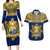 Personalised Repubrikin Naoero Independence Day Couples Matching Long Sleeve Bodycon Dress and Hawaiian Shirt Tamanu With Coat Of Arms LT05 Yellow - Polynesian Pride