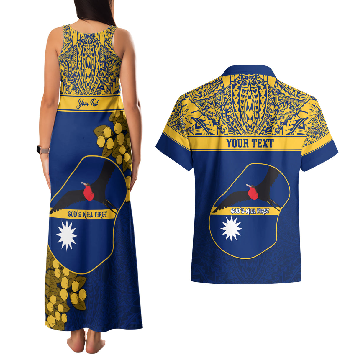 Personalised Repubrikin Naoero Independence Day Couples Matching Tank Maxi Dress and Hawaiian Shirt Tamanu With Coat Of Arms LT05 - Polynesian Pride