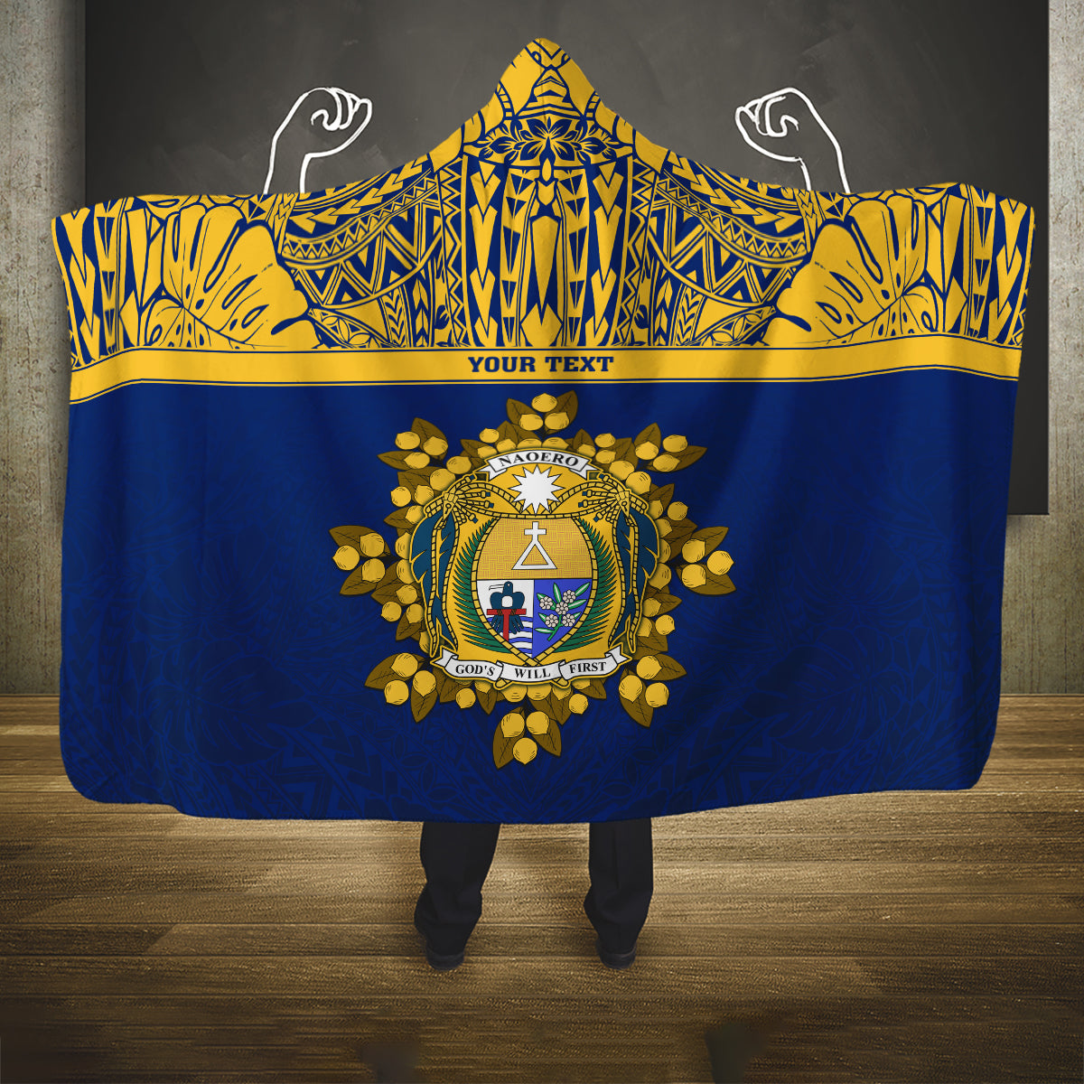 Repubrikin Naoero Independence Day Hooded Blanket Tamanu With Coat Of Arms LT05 One Size Yellow - Polynesian Pride