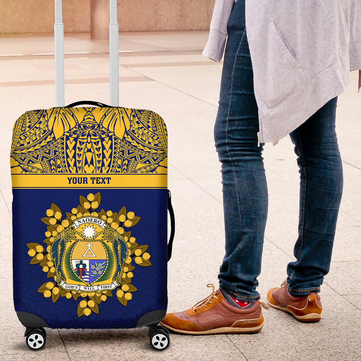 Repubrikin Naoero Independence Day Luggage Cover Tamanu With Coat Of Arms LT05 Yellow - Polynesian Pride