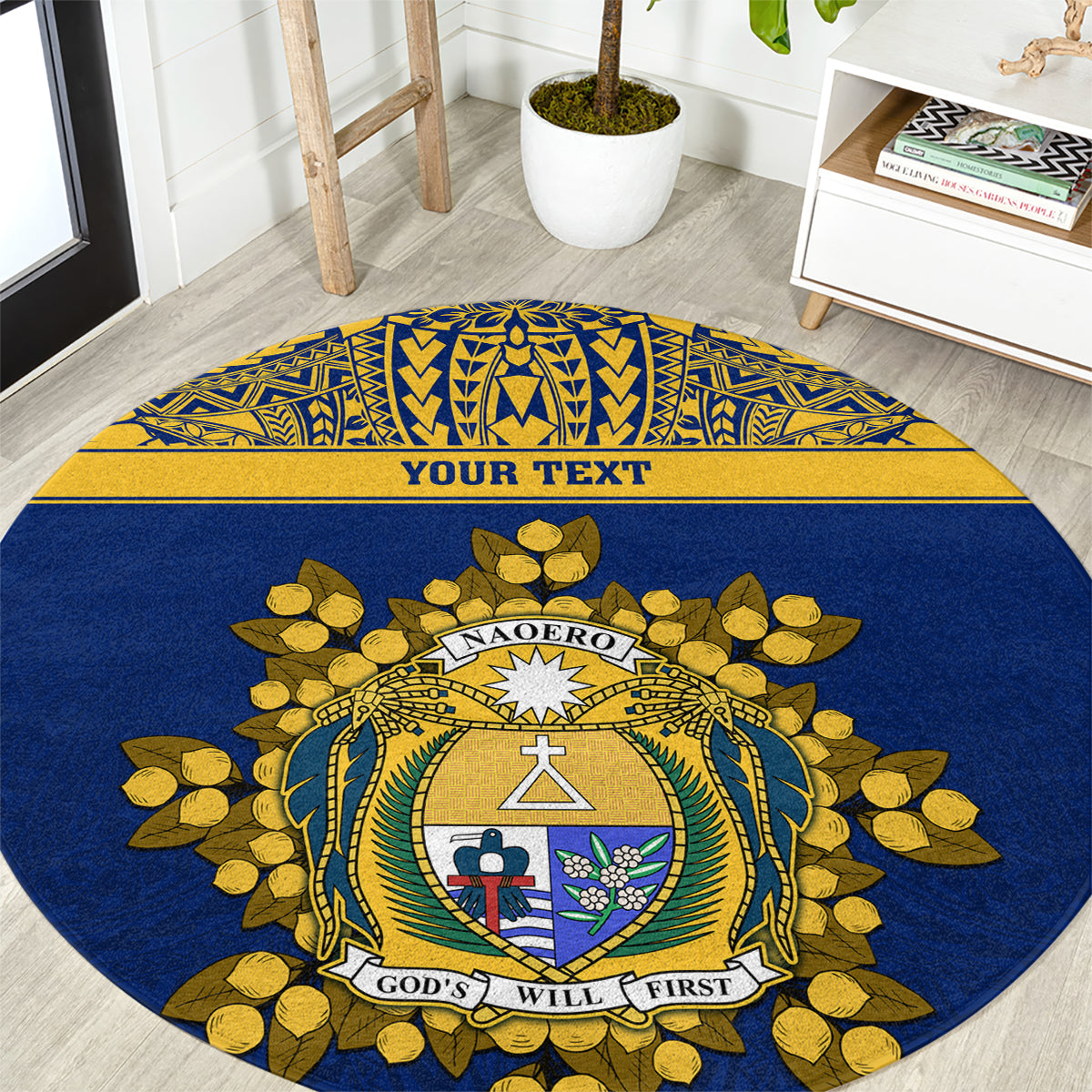 Repubrikin Naoero Independence Day Round Carpet Tamanu With Coat Of Arms LT05 Yellow - Polynesian Pride