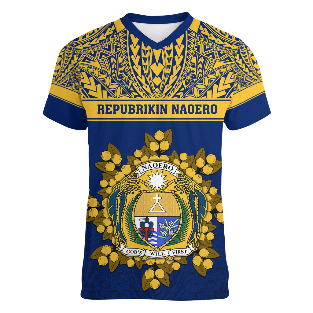 Personalised Repubrikin Naoero Independence Day Women V Neck T Shirt Tamanu With Coat Of Arms LT05 Female Yellow - Polynesian Pride