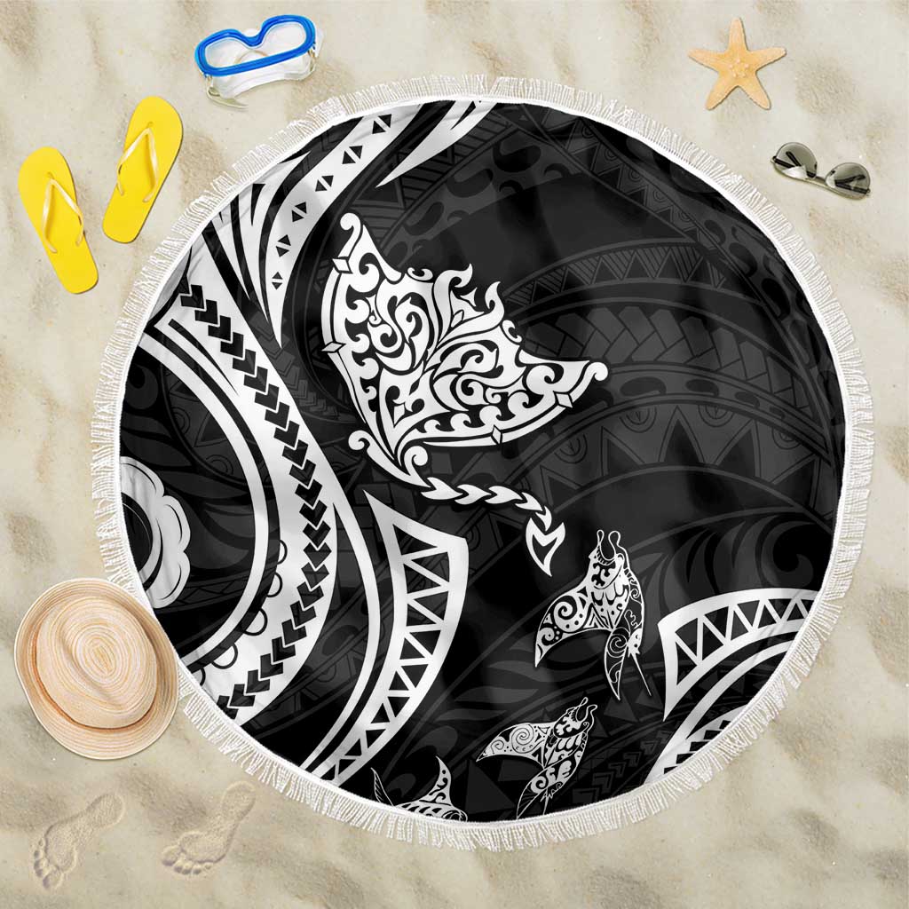 Hawaii Manta Ray Beach Blanket Polynesian Art Tattoo LT05 One Size 150cm Black - Polynesian Pride