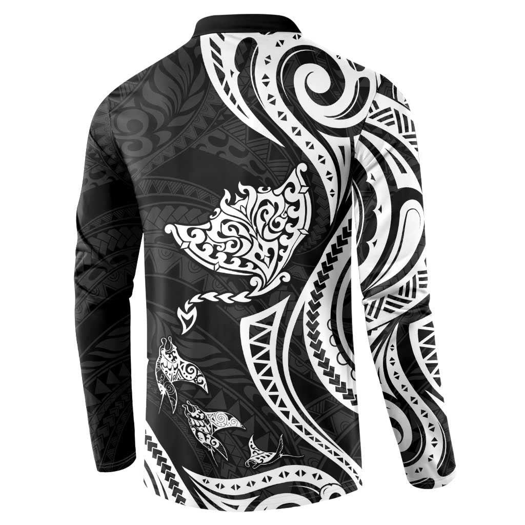 Hawaii Manta Ray Button Sweatshirt Polynesian Art Tattoo LT05 - Polynesian Pride