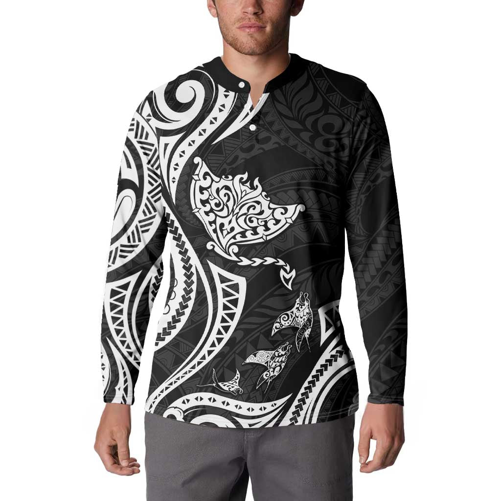 Hawaii Manta Ray Button Sweatshirt Polynesian Art Tattoo LT05 - Polynesian Pride