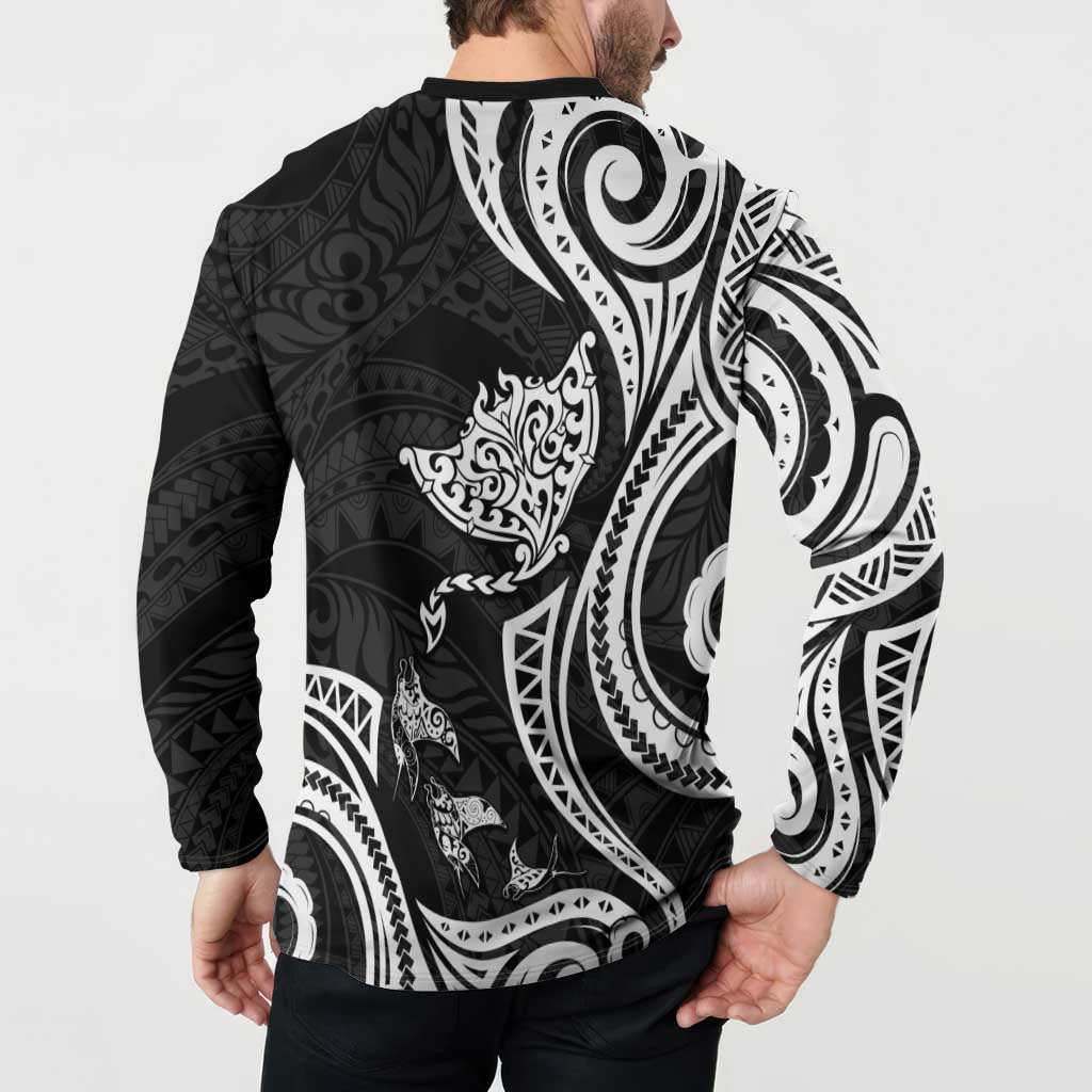 Hawaii Manta Ray Button Sweatshirt Polynesian Art Tattoo LT05 - Polynesian Pride