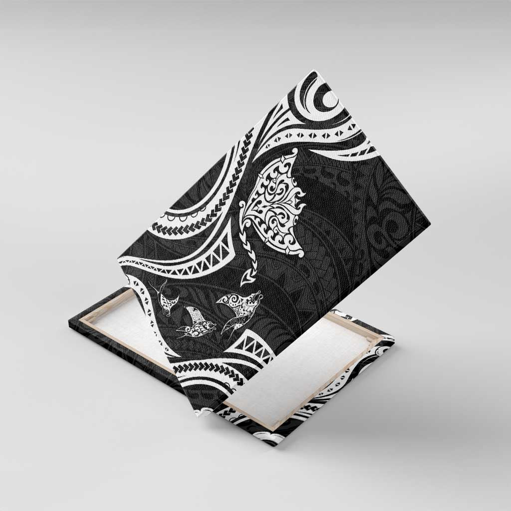 Hawaii Manta Ray Canvas Wall Art Polynesian Art Tattoo LT05 With Frame Black - Polynesian Pride
