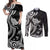 Hawaii Manta Ray Couples Matching Off Shoulder Maxi Dress and Long Sleeve Button Shirt Polynesian Art Tattoo