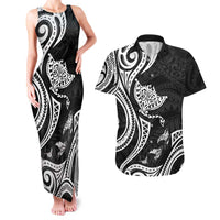 Hawaii Manta Ray Couples Matching Tank Maxi Dress and Hawaiian Shirt Polynesian Art Tattoo LT05 Black - Polynesian Pride