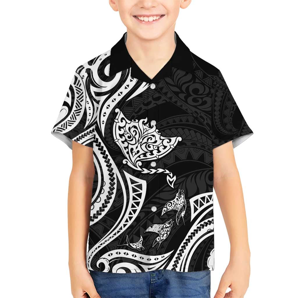 Hawaii Manta Ray Family Matching Long Sleeve Bodycon Dress and Hawaiian Shirt Polynesian Art Tattoo