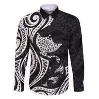 Hawaii Manta Ray Family Matching Off The Shoulder Long Sleeve Dress and Hawaiian Shirt Polynesian Art Tattoo