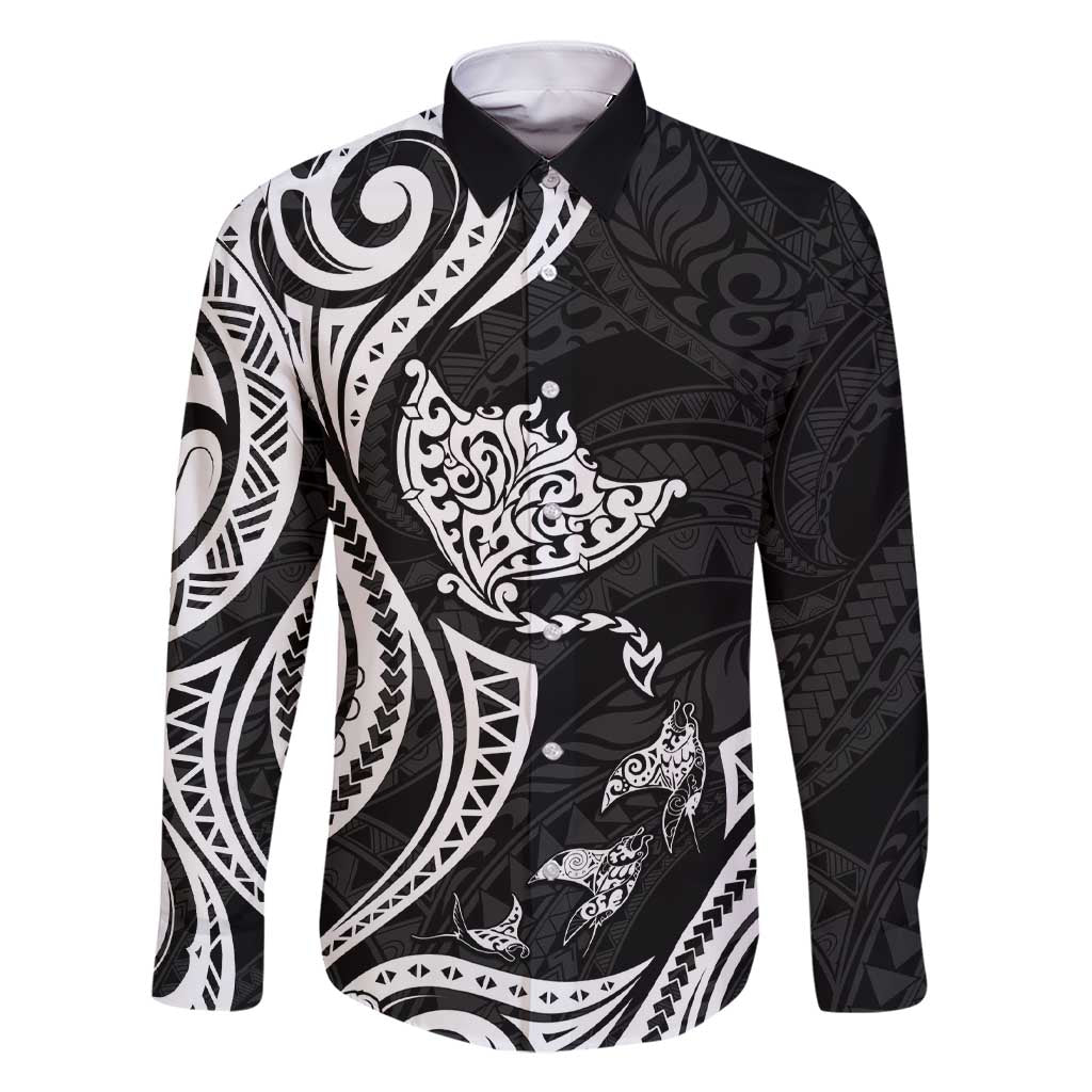 Hawaii Manta Ray Family Matching Short Sleeve Bodycon Dress and Hawaiian Shirt Polynesian Art Tattoo