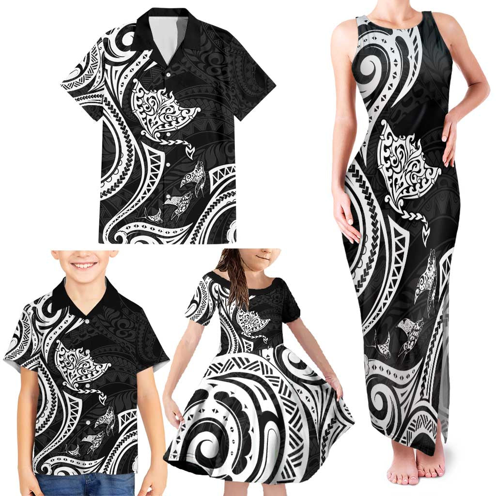 Hawaii Manta Ray Family Matching Tank Maxi Dress and Hawaiian Shirt Polynesian Art Tattoo